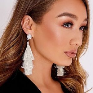 Francescas Boutique Silver Metallic Tassel Earrings